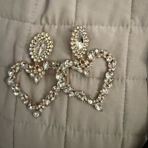 Crystal Heart Drop Earrings - Clear Gold-Tone